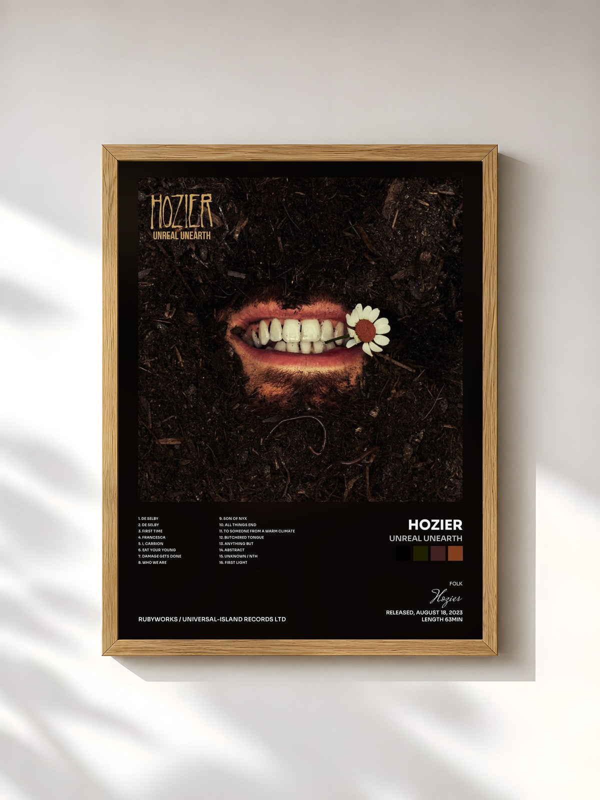 #bois Tableau de l'album Unreal Unearth de Hozier, cadre en bois brut, imprimé et encadré en France