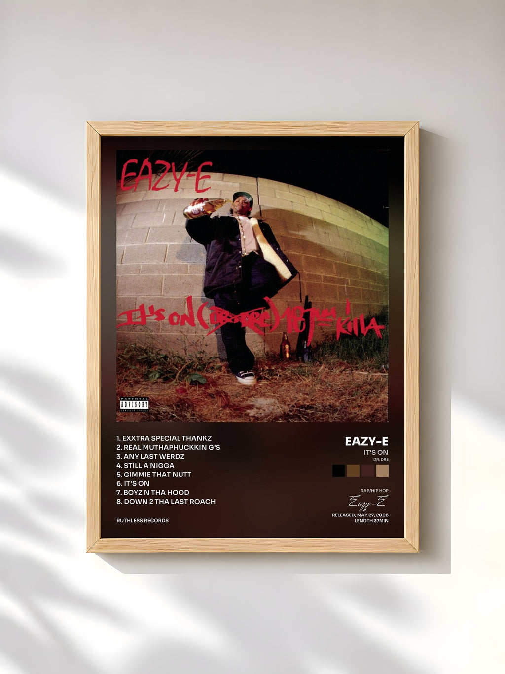 #bois Tableau de l'album It's On (Dr. Dre) 187um Killa de Eazy-E, cadre en bois brut, imprimé et encadré en France