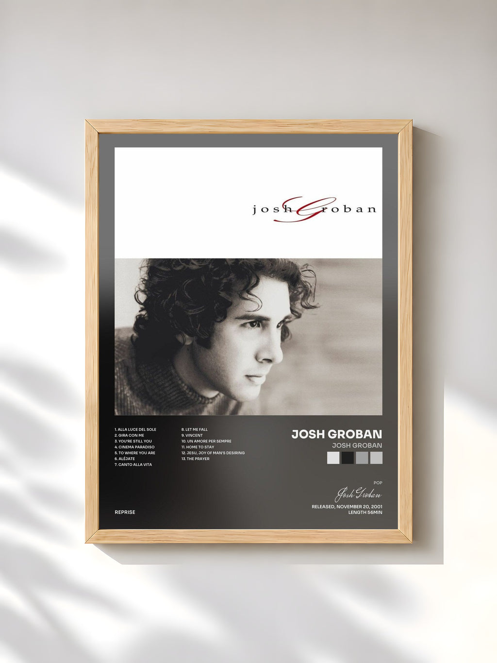 #bois Tableau de l'album Josh Groban de Josh Groban, cadre en bois brut, imprimé et encadré en France