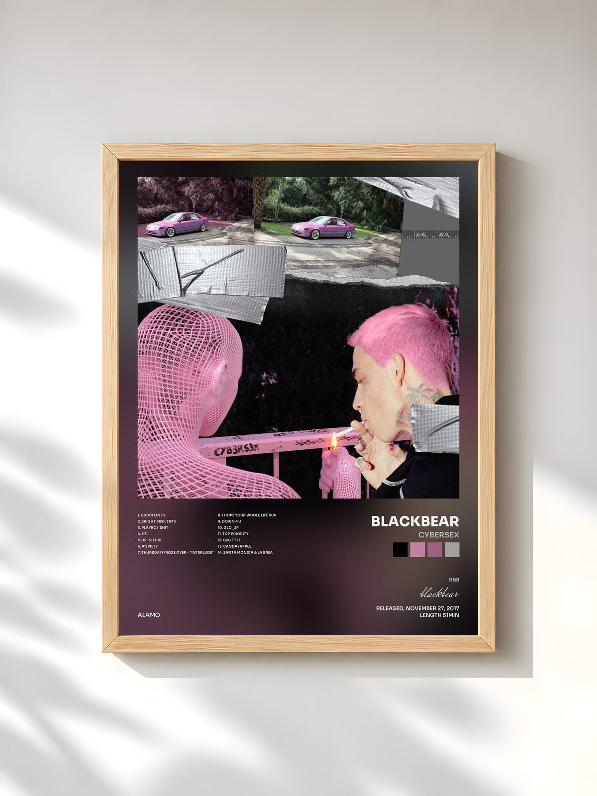 #bois Tableau de l'album cybersex de blackbear, cadre en bois brut, imprimé et encadré en France