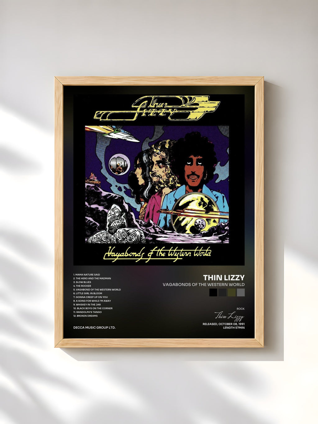#bois Tableau de l'album Vagabonds Of The Western World de Thin Lizzy, cadre en bois brut, imprimé et encadré en France