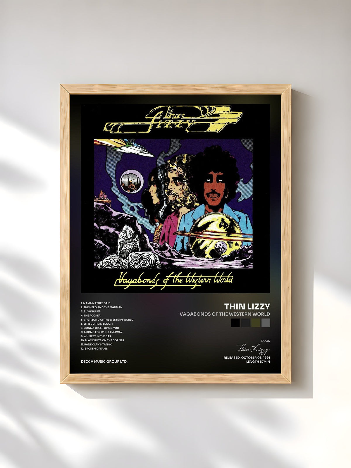 #bois Tableau de l'album Vagabonds Of The Western World de Thin Lizzy, cadre en bois brut, imprimé et encadré en France
