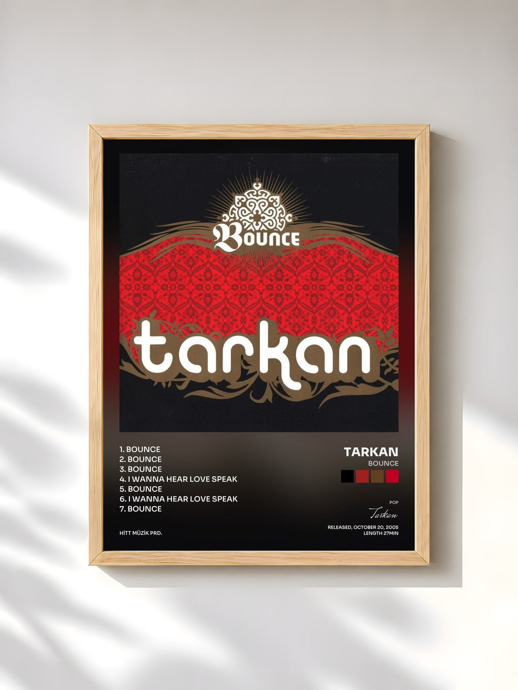 #bois Tableau de l'album Bounce de Tarkan, cadre en bois brut, imprimé et encadré en France