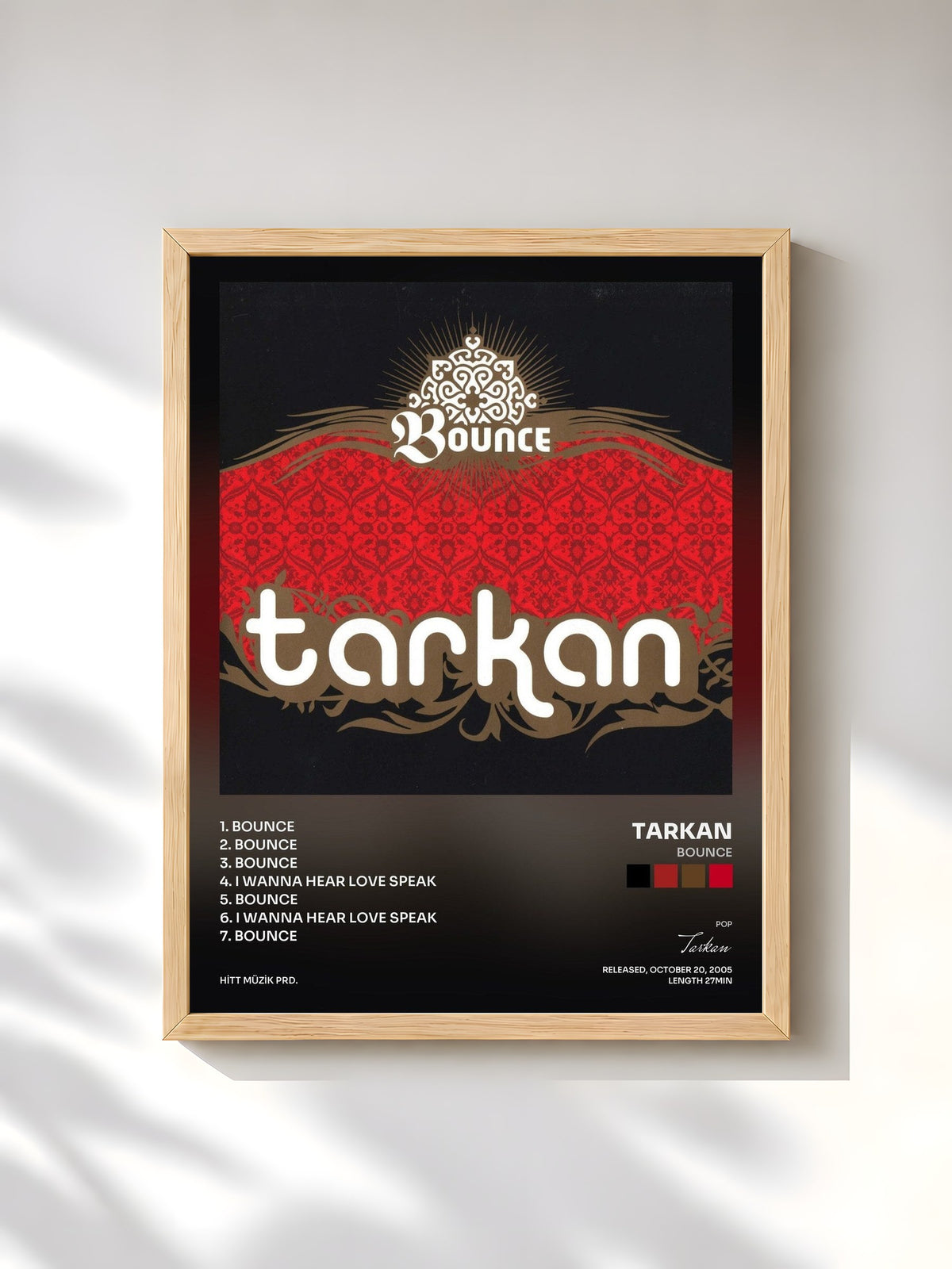 #bois Tableau de l'album Bounce de Tarkan, cadre en bois brut, imprimé et encadré en France