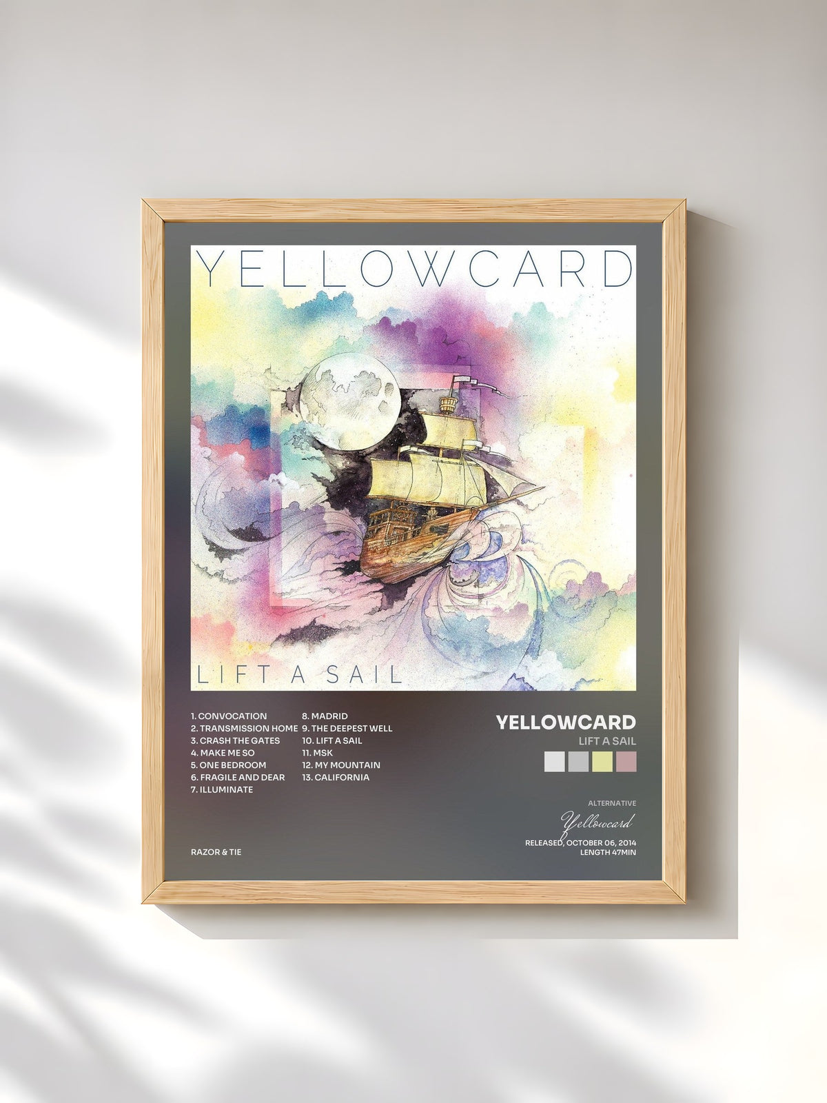 #bois Tableau de l'album Lift A Sail de Yellowcard, cadre en bois brut, imprimé et encadré en France