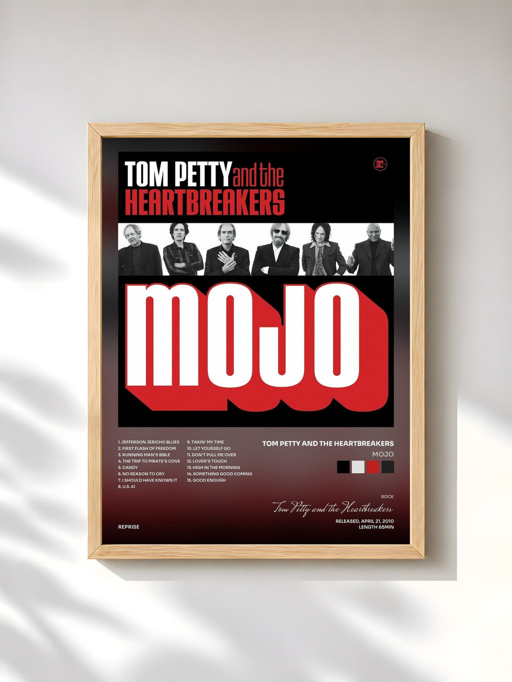 #bois Tableau de l'album Mojo de Tom Petty and the Heartbreakers, cadre en bois brut, imprimé et encadré en France