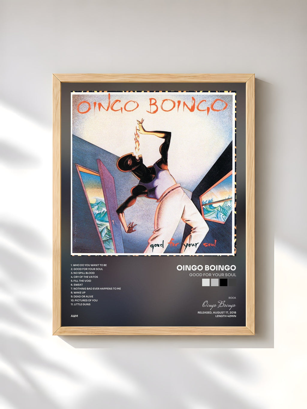 #bois Tableau de l'album Good For Your Soul de Oingo Boingo, cadre en bois brut, imprimé et encadré en France
