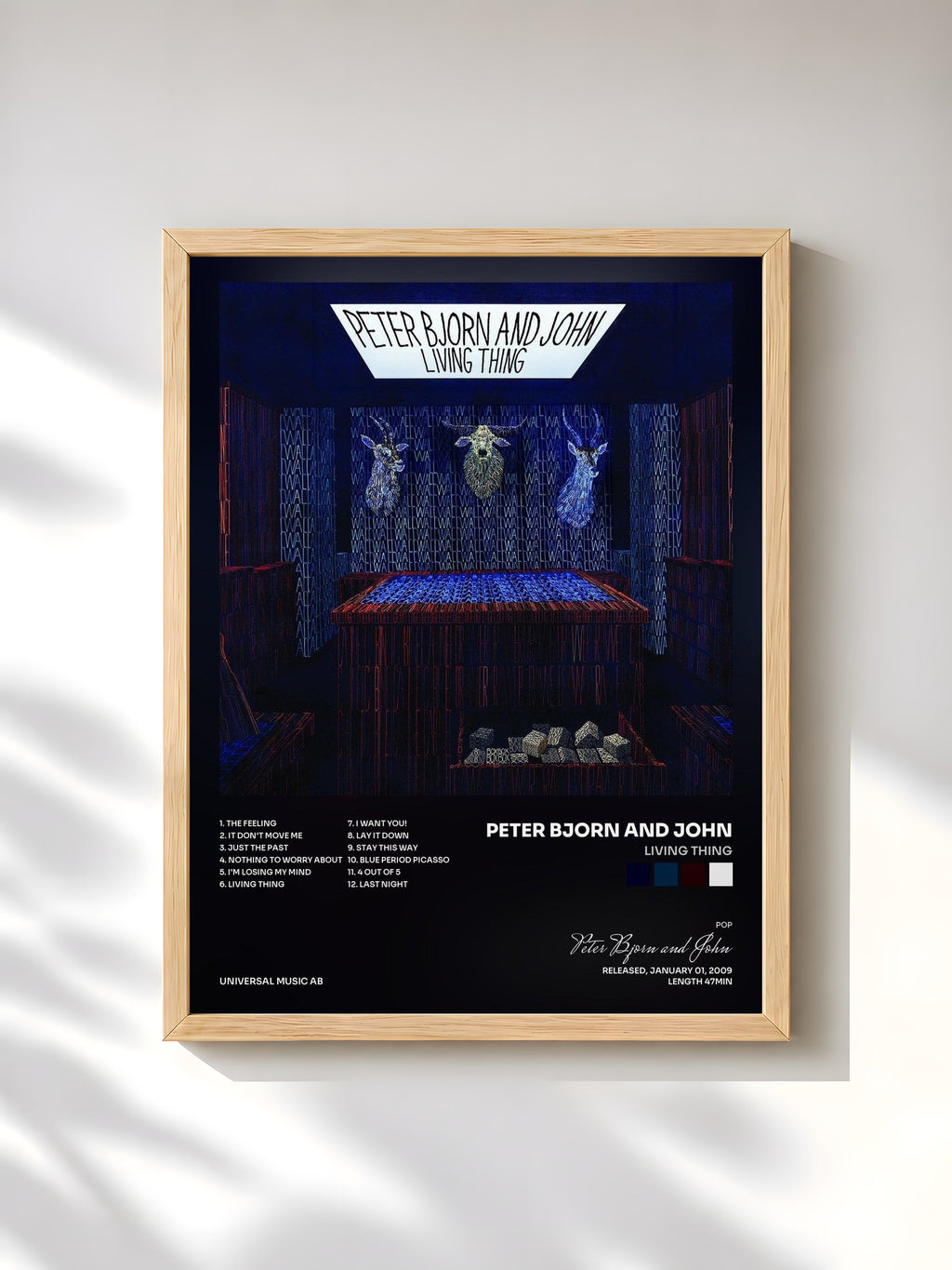 #bois Tableau de l'album Living Thing de Peter Bjorn and John, cadre en bois brut, imprimé et encadré en France