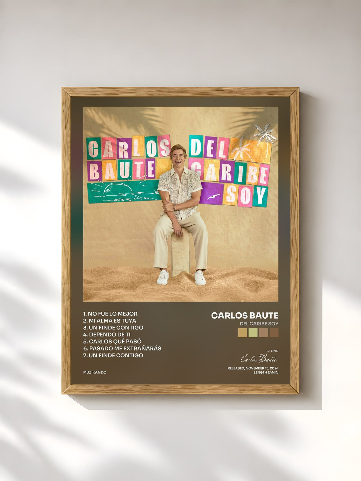 #bois Tableau de l'album Del Caribe Soy de Carlos Baute, cadre en bois brut, imprimé et encadré en France