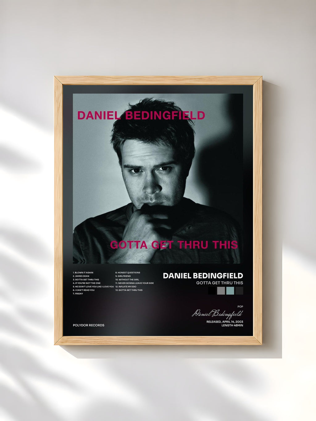 #bois Tableau de l'album Gotta Get Thru This de Daniel Bedingfield, cadre en bois brut, imprimé et encadré en France