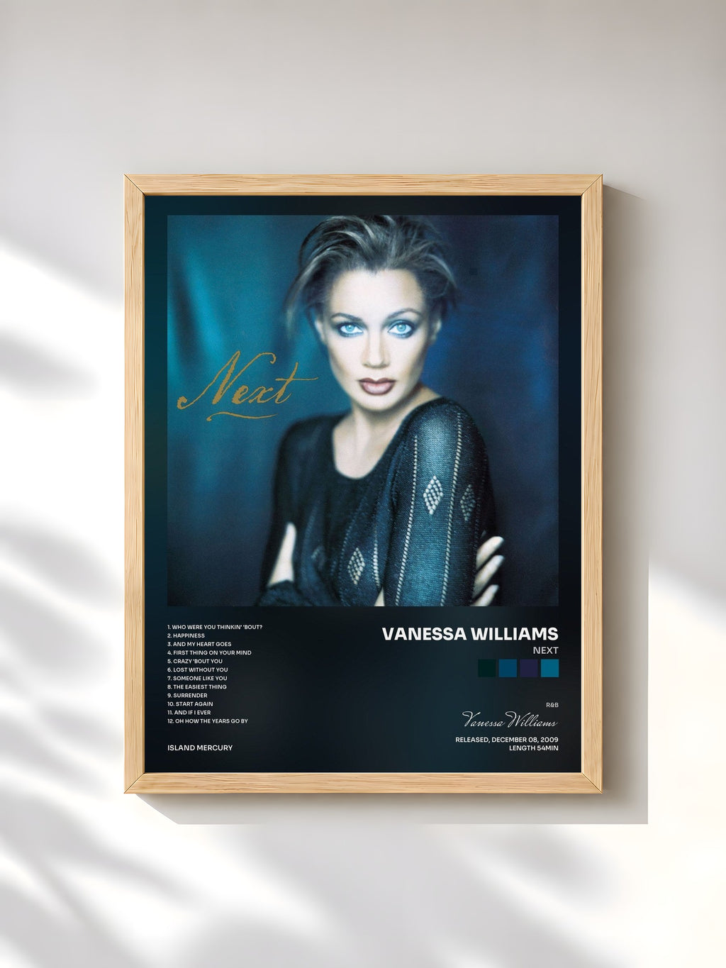 #bois Tableau de l'album Next de Vanessa Williams, cadre en bois brut, imprimé et encadré en France