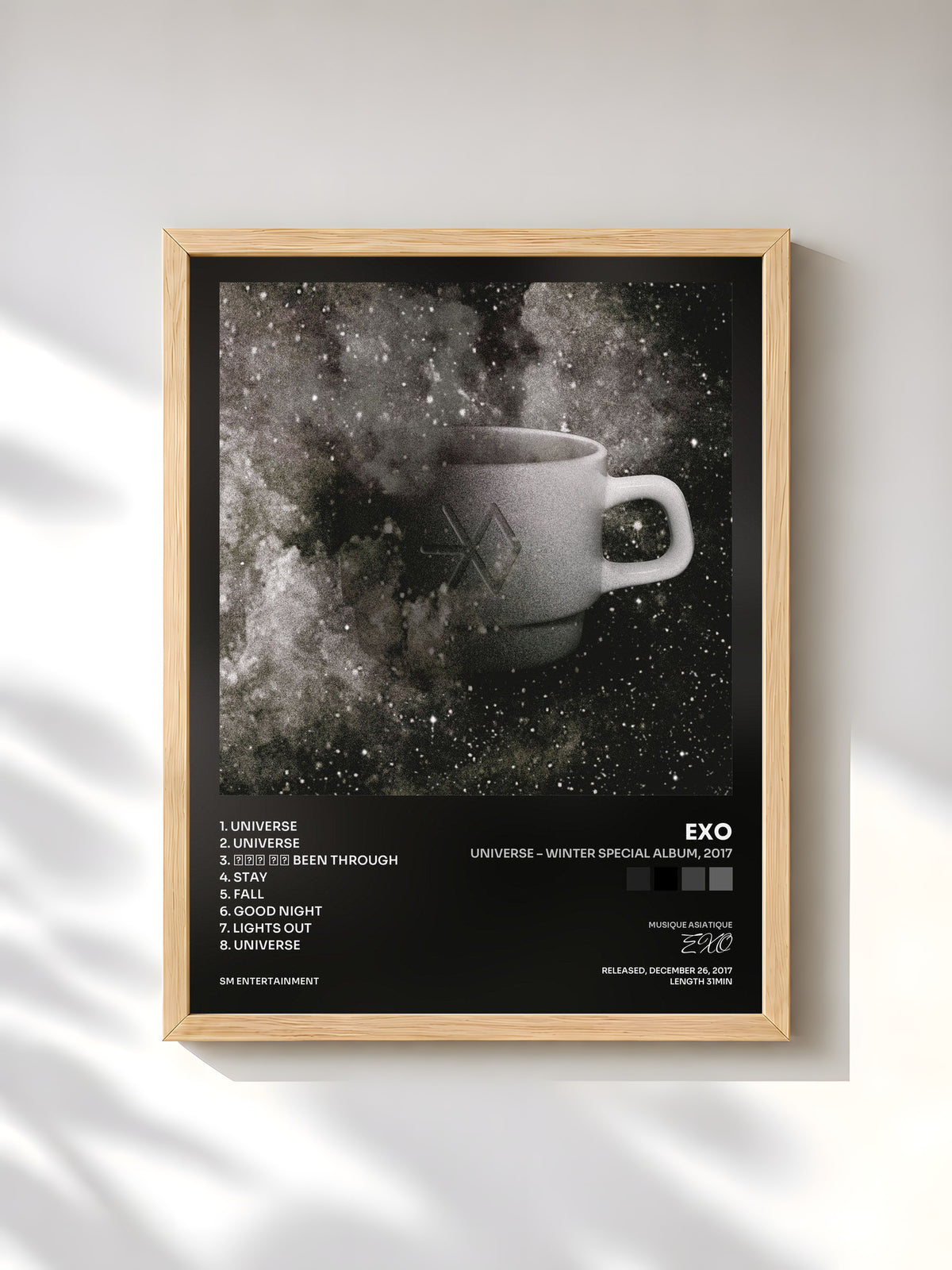 #bois Tableau de l'album Universe – Winter Special Album, 2017 de EXO, cadre en bois brut, imprimé et encadré en France