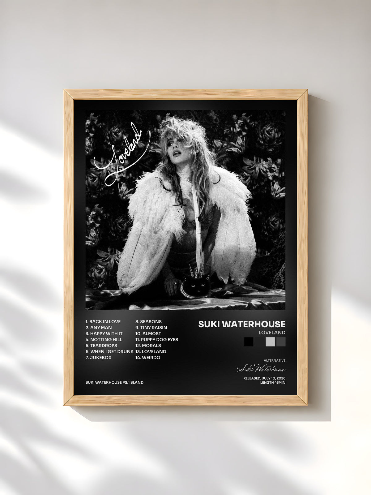 #bois Tableau de l'album Loveland de Suki Waterhouse, cadre en bois brut, imprimé et encadré en France