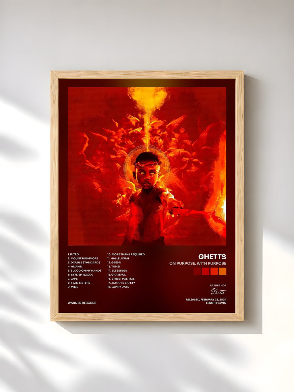 #bois Tableau de l'album On Purpose, With Purpose de Ghetts, cadre en bois brut, imprimé et encadré en France