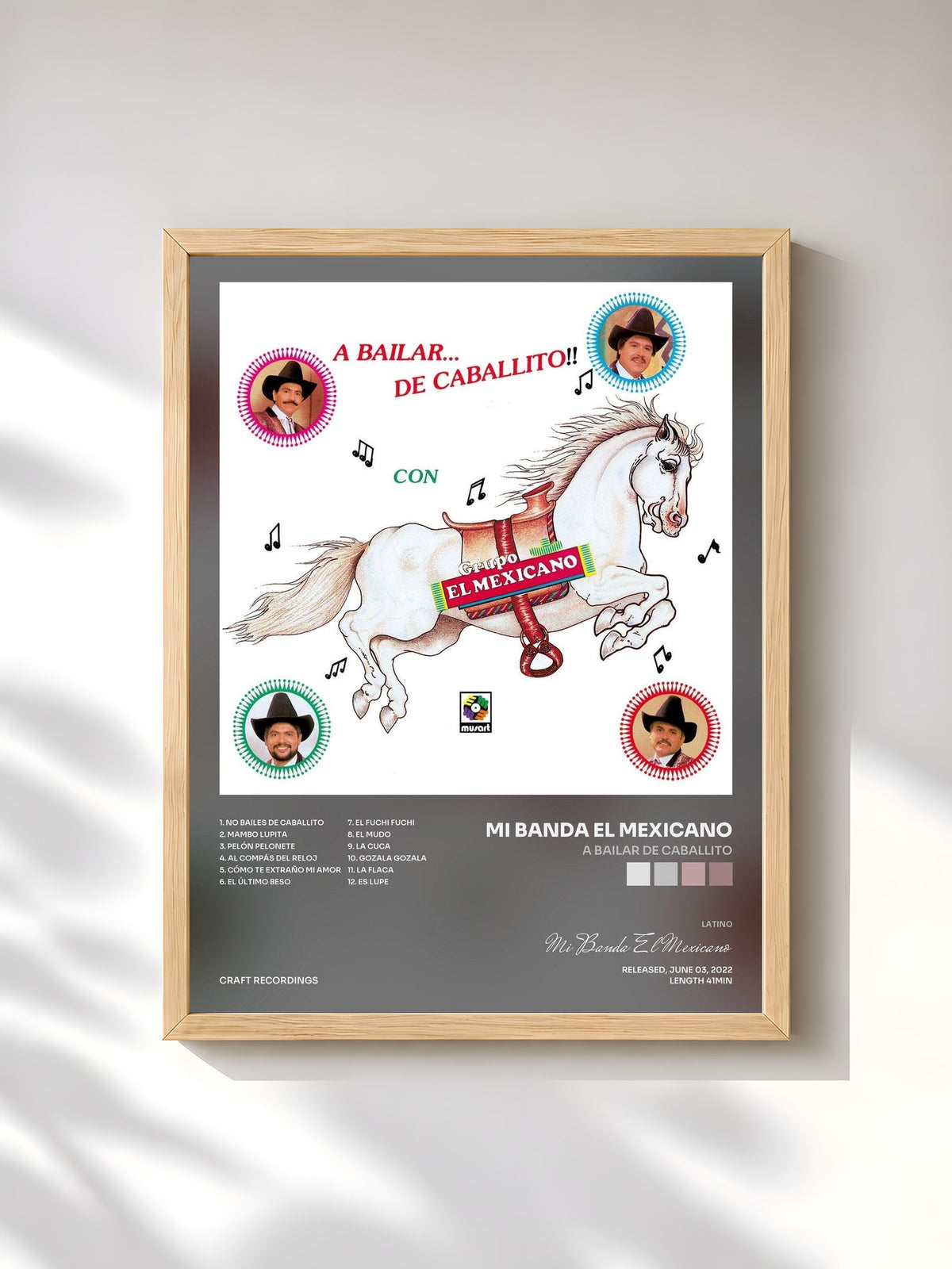 #bois Tableau de l'album A Bailar... De Caballito!! de Mi Banda El Mexicano, cadre en bois brut, imprimé et encadré en France