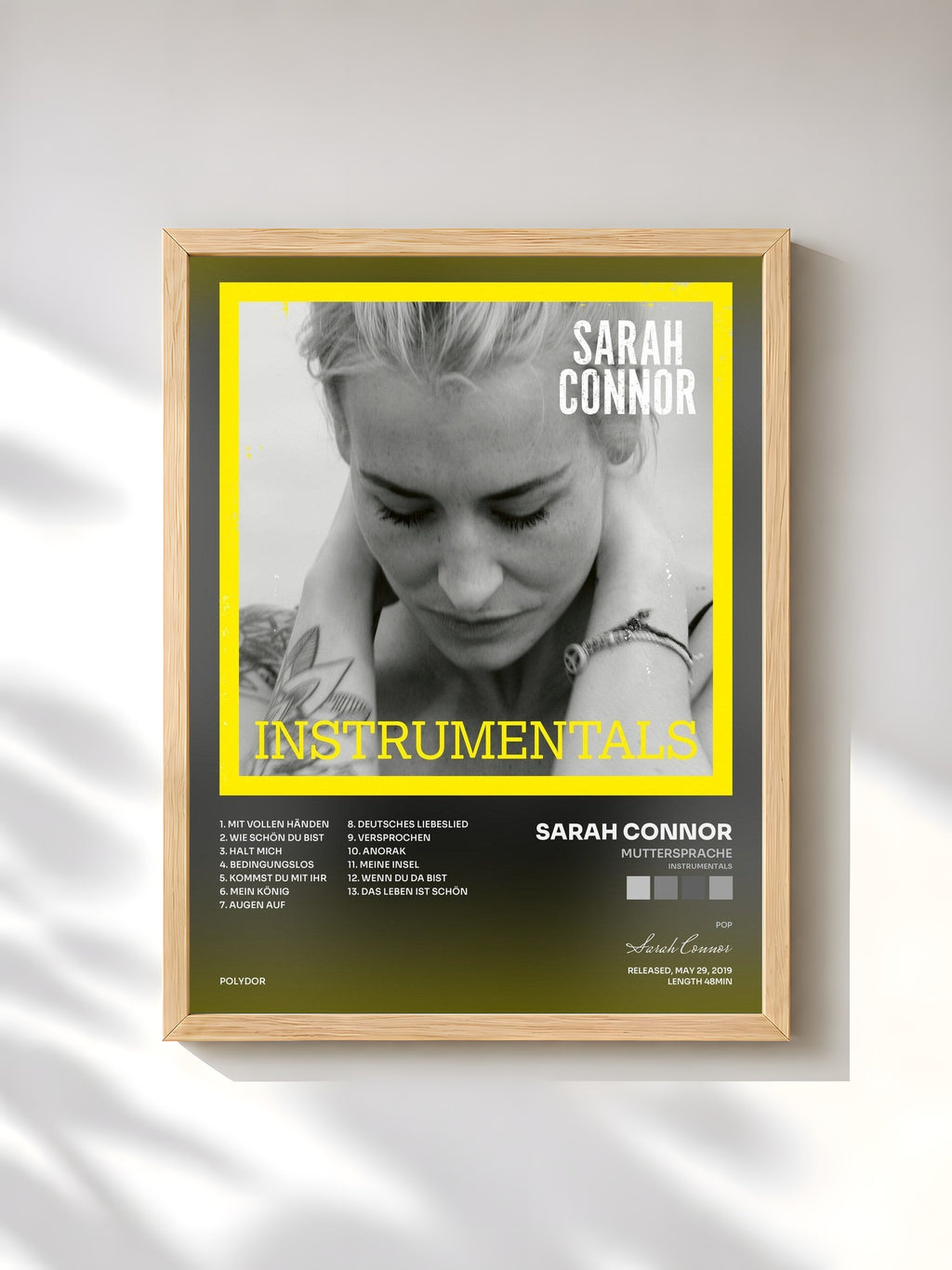 #bois Tableau de l'album Muttersprache (Instrumentals) de Sarah Connor, cadre en bois brut, imprimé et encadré en France