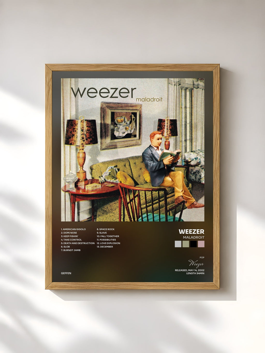 #bois Tableau de l'album Maladroit de Weezer, cadre en bois brut, imprimé et encadré en France