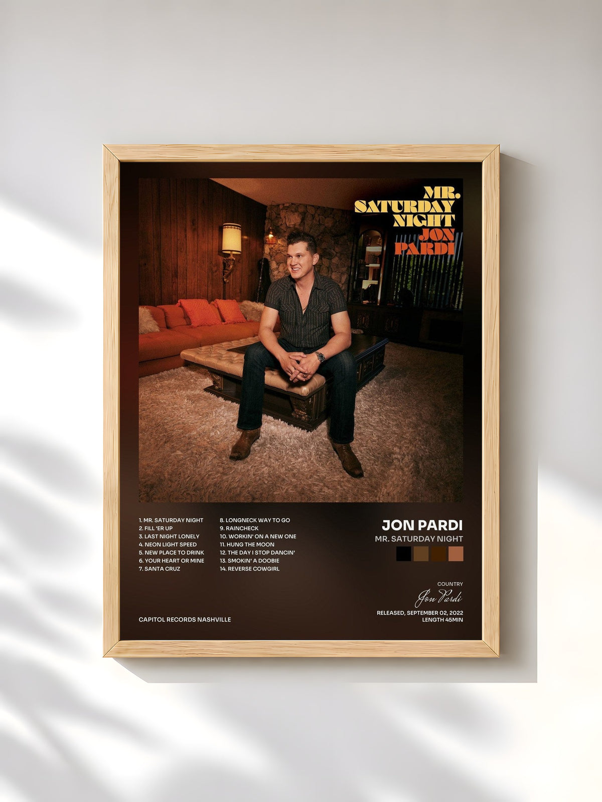 #bois Tableau de l'album Mr. Saturday Night de Jon Pardi, cadre en bois brut, imprimé et encadré en France
