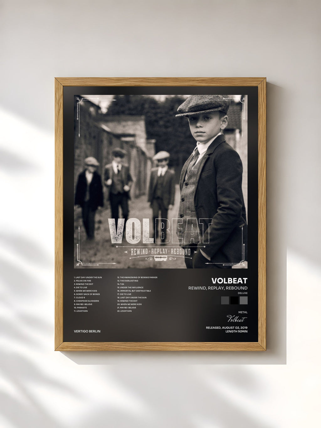 #bois Tableau de l'album Rewind, Replay, Rebound (Deluxe) de Volbeat, cadre en bois brut, imprimé et encadré en France