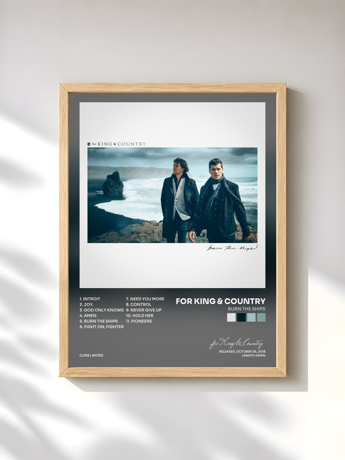 #bois Tableau de l'album Burn The Ships de for King & Country, cadre en bois brut, imprimé et encadré en France