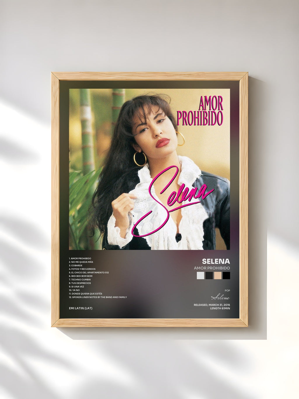 #bois Tableau de l'album Amor Prohibido de Selena, cadre en bois brut, imprimé et encadré en France