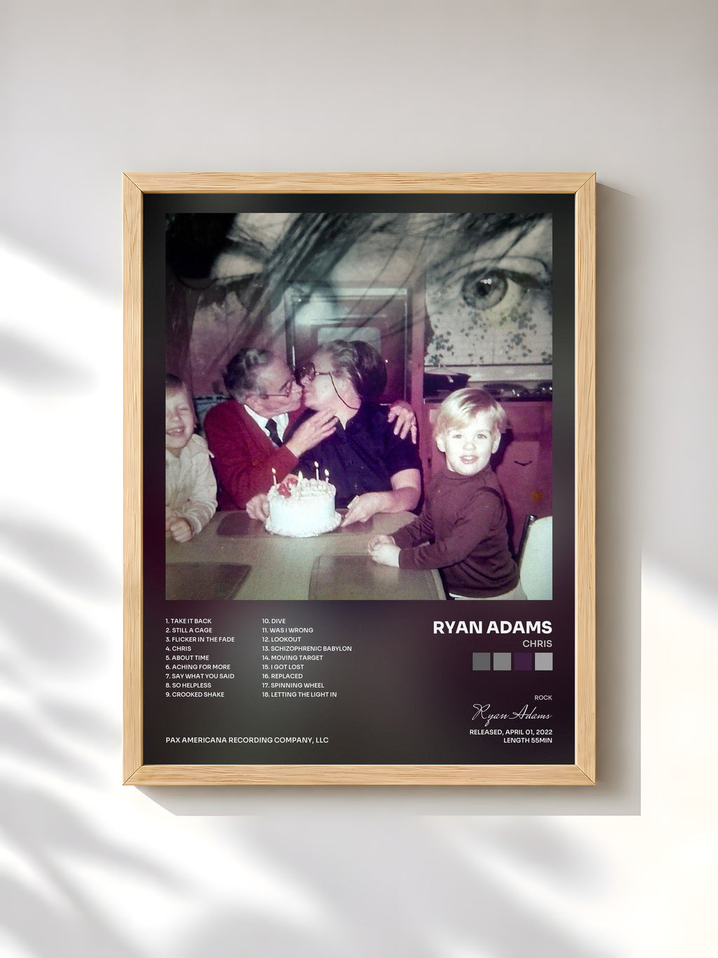 #bois Tableau de l'album Chris de Ryan Adams, cadre en bois brut, imprimé et encadré en France