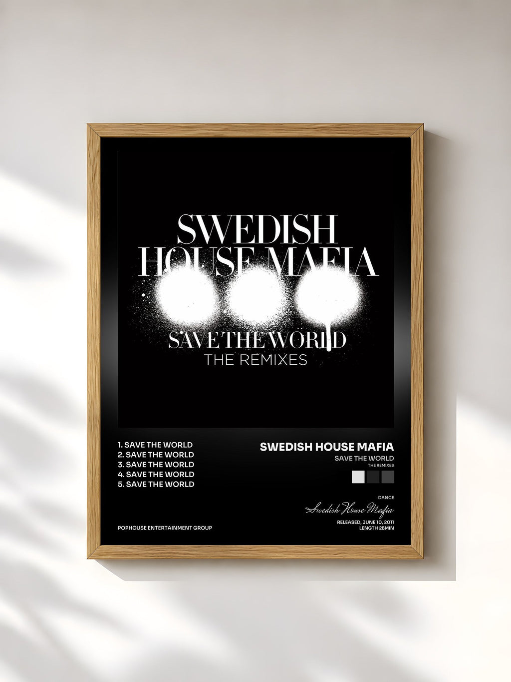 #bois Tableau de l'album Save The World (The Remixes) de Swedish House Mafia, cadre en bois brut, imprimé et encadré en France