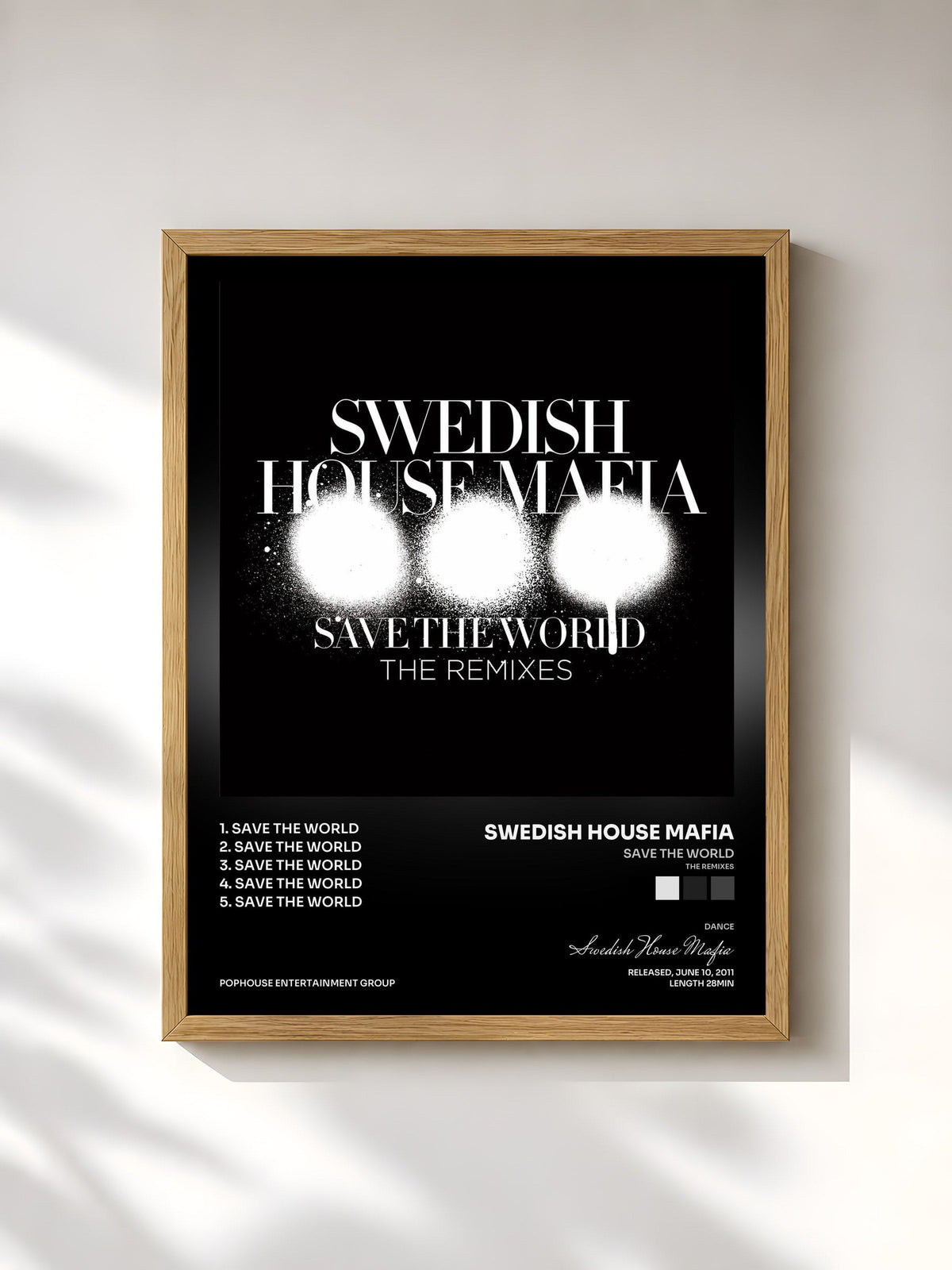 #bois Tableau de l'album Save The World (The Remixes) de Swedish House Mafia, cadre en bois brut, imprimé et encadré en France