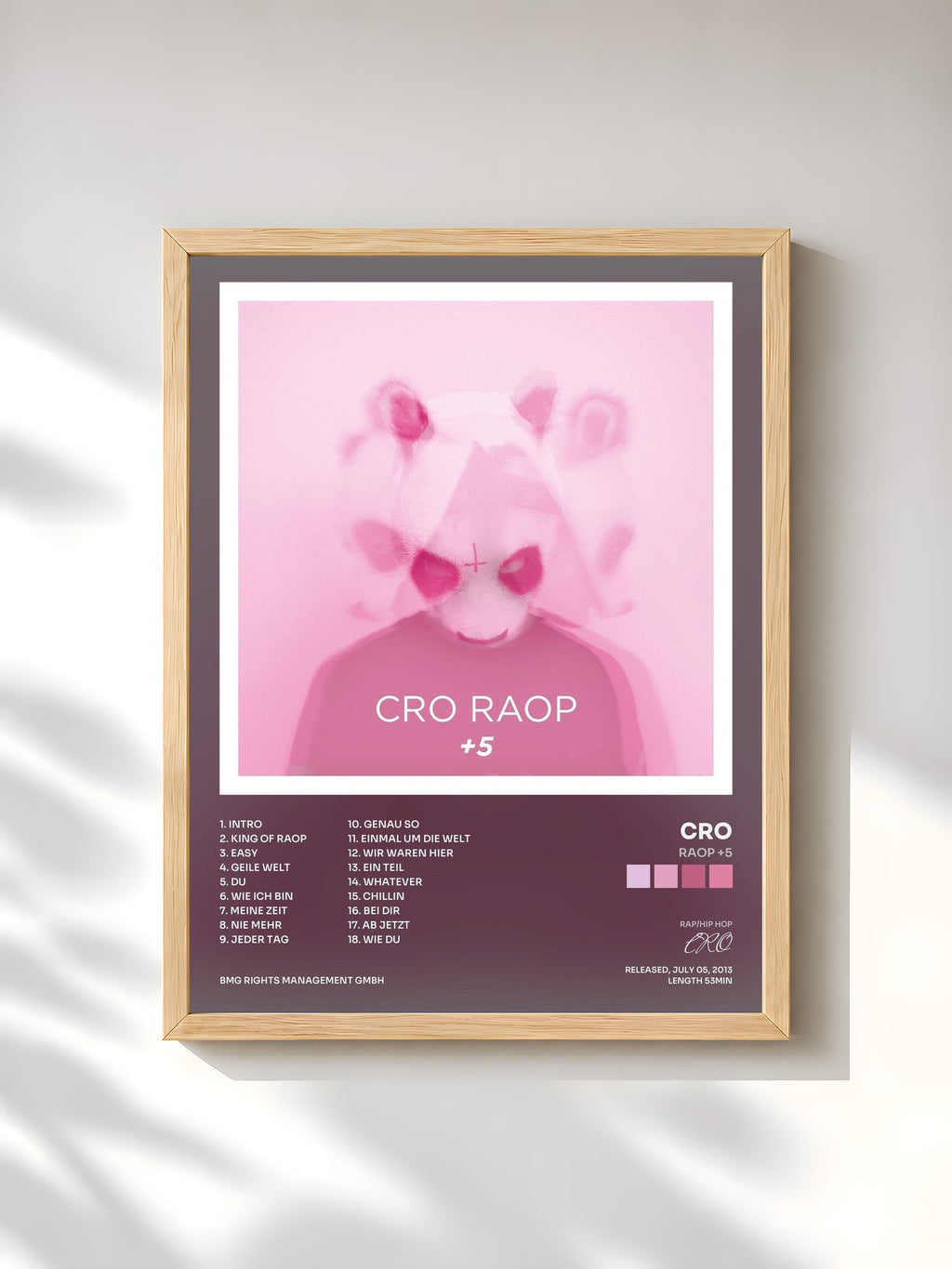 #bois Tableau de l'album Raop +5 de CRO, cadre en bois brut, imprimé et encadré en France