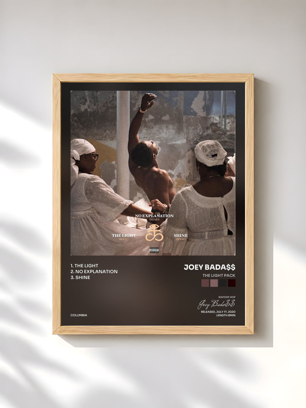 #bois Tableau de l'album The Light Pack de Joey Bada$$, cadre en bois brut, imprimé et encadré en France