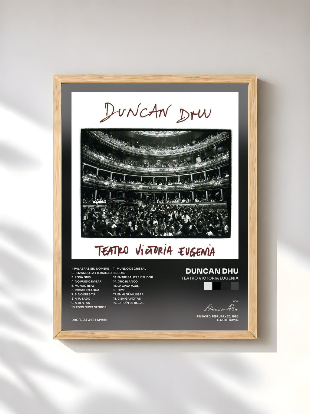 #bois Tableau de l'album Teatro Victoria Eugenia de Duncan Dhu, cadre en bois brut, imprimé et encadré en France