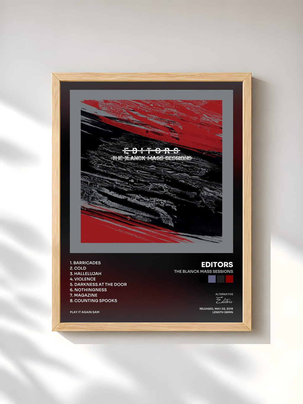 #bois Tableau de l'album The Blanck Mass Sessions de Editors, cadre en bois brut, imprimé et encadré en France