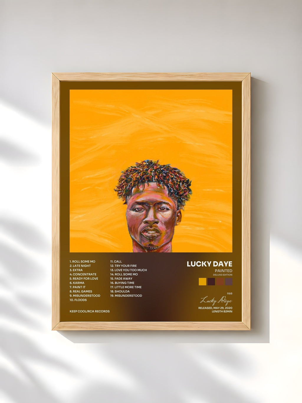 #bois Tableau de l'album Painted (Deluxe Edition) de Lucky Daye, cadre en bois brut, imprimé et encadré en France