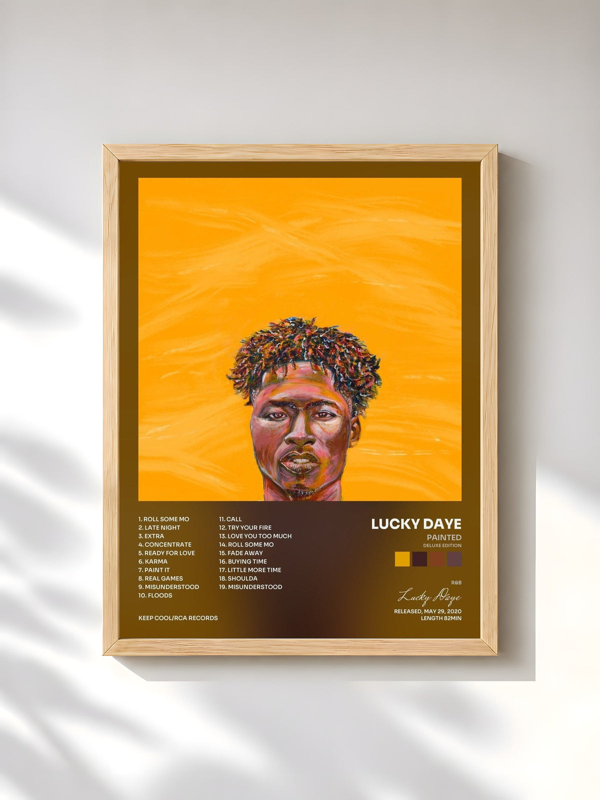 #bois Tableau de l'album Painted (Deluxe Edition) de Lucky Daye, cadre en bois brut, imprimé et encadré en France