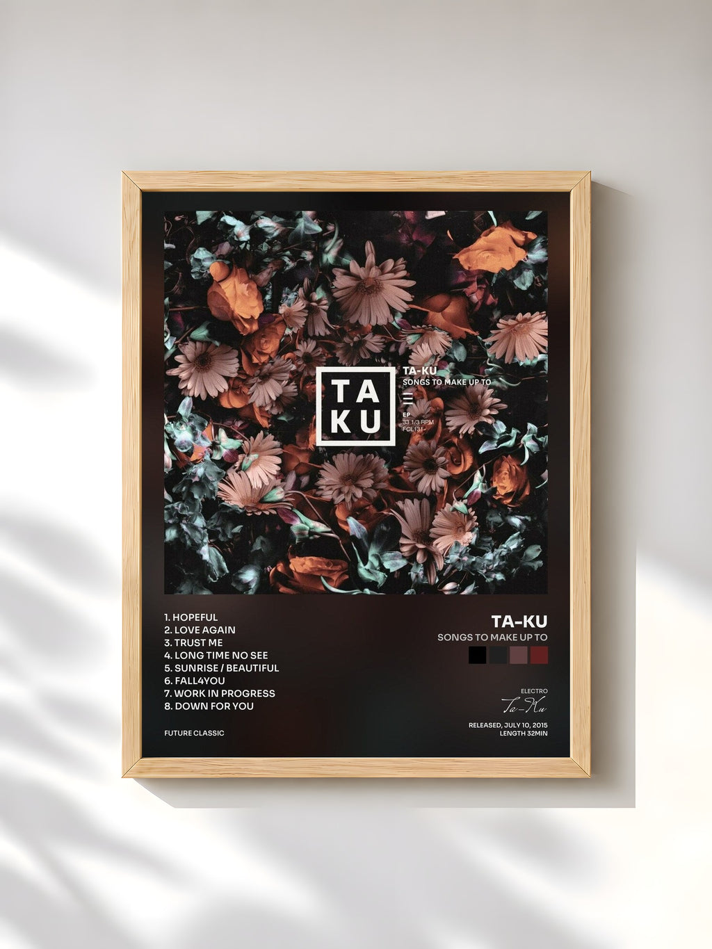 #bois Tableau de l'album Songs To Make Up To de Ta-Ku, cadre en bois brut, imprimé et encadré en France