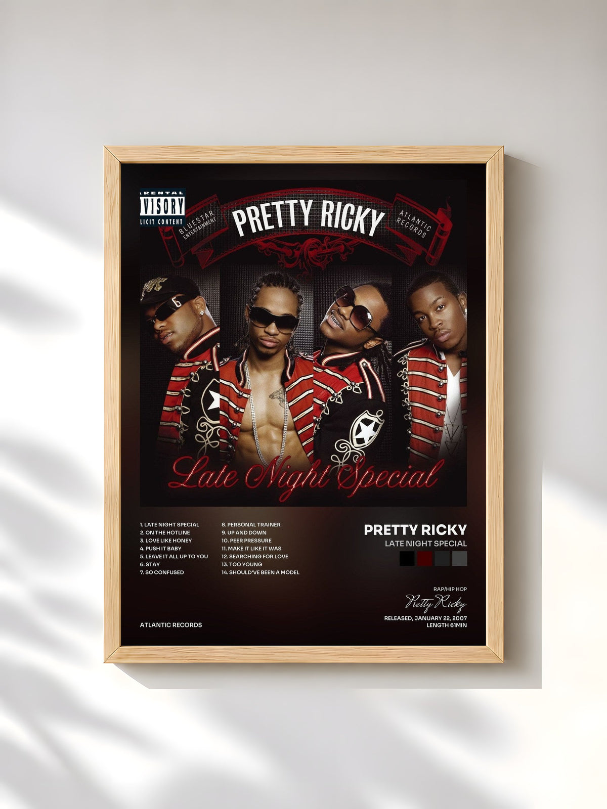 #bois Tableau de l'album Late Night Special de Pretty Ricky, cadre en bois brut, imprimé et encadré en France