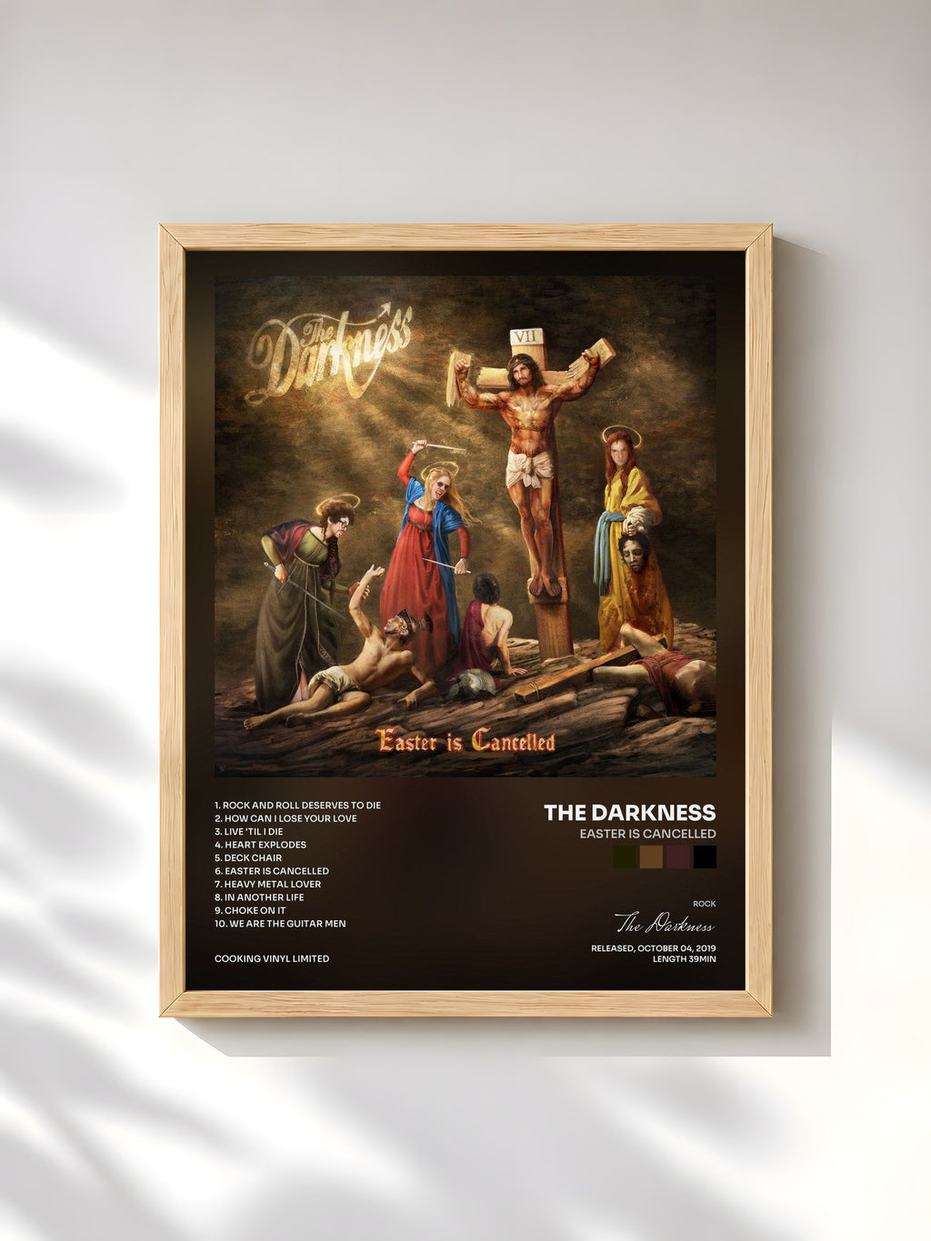 #bois Tableau de l'album Easter is Cancelled de The Darkness, cadre en bois brut, imprimé et encadré en France
