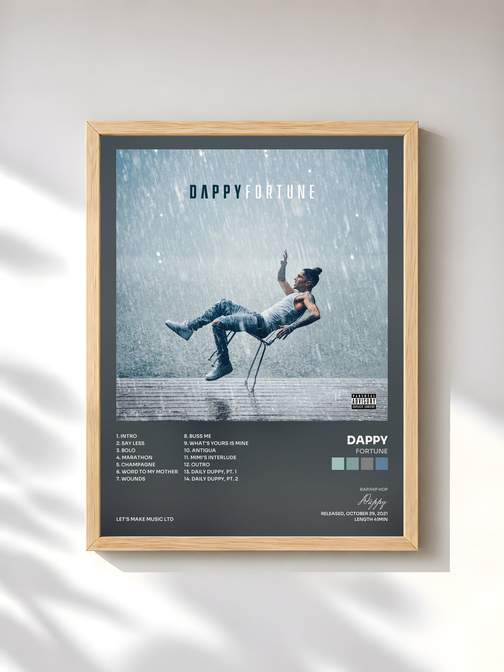 #bois Tableau de l'album Fortune de Dappy, cadre en bois brut, imprimé et encadré en France
