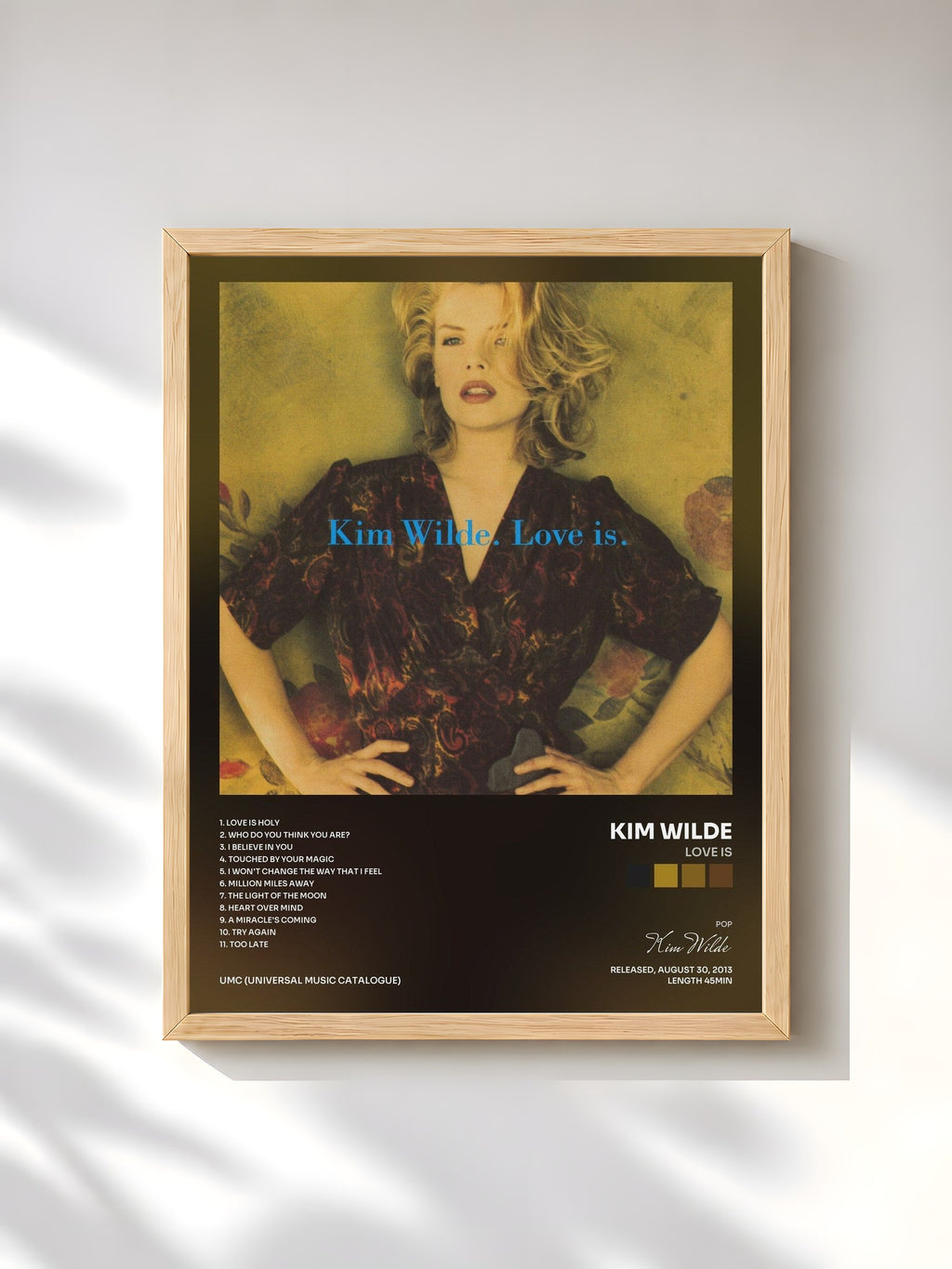 #bois Tableau de l'album Love Is de Kim Wilde, cadre en bois brut, imprimé et encadré en France