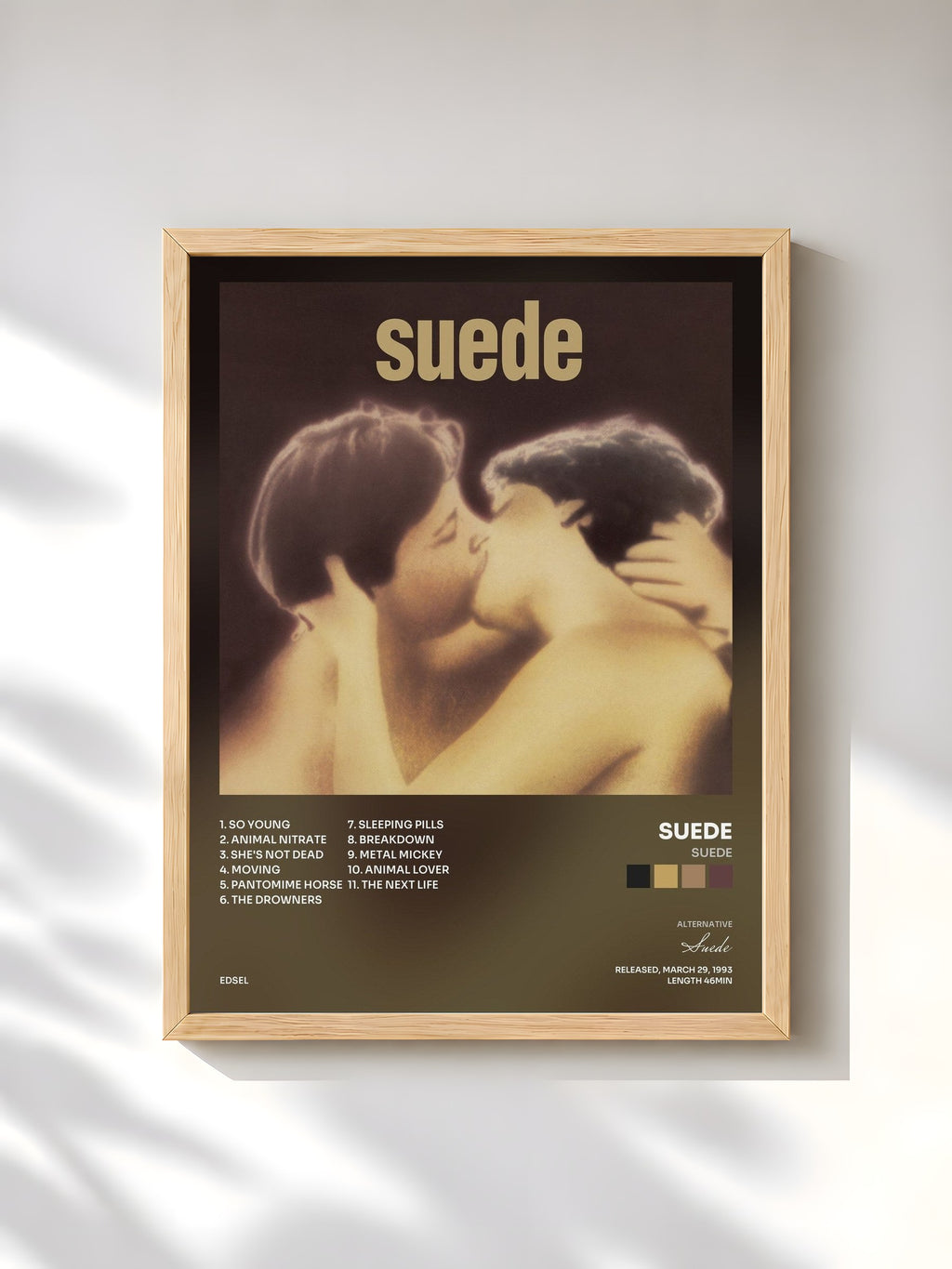 #bois Tableau de l'album Suede de Suede, cadre en bois brut, imprimé et encadré en France