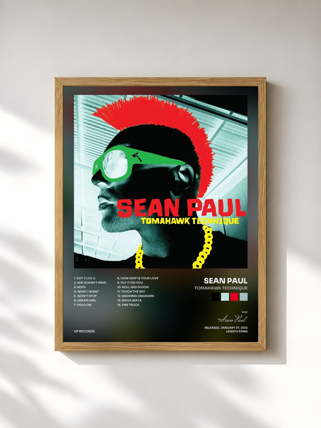 #bois Tableau de l'album Tomahawk Technique de Sean Paul, cadre en bois brut, imprimé et encadré en France