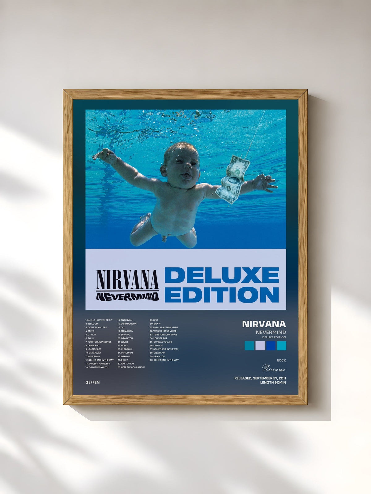 #bois Tableau de l'album Nevermind (Deluxe Edition) de Nirvana, cadre en bois brut, imprimé et encadré en France
