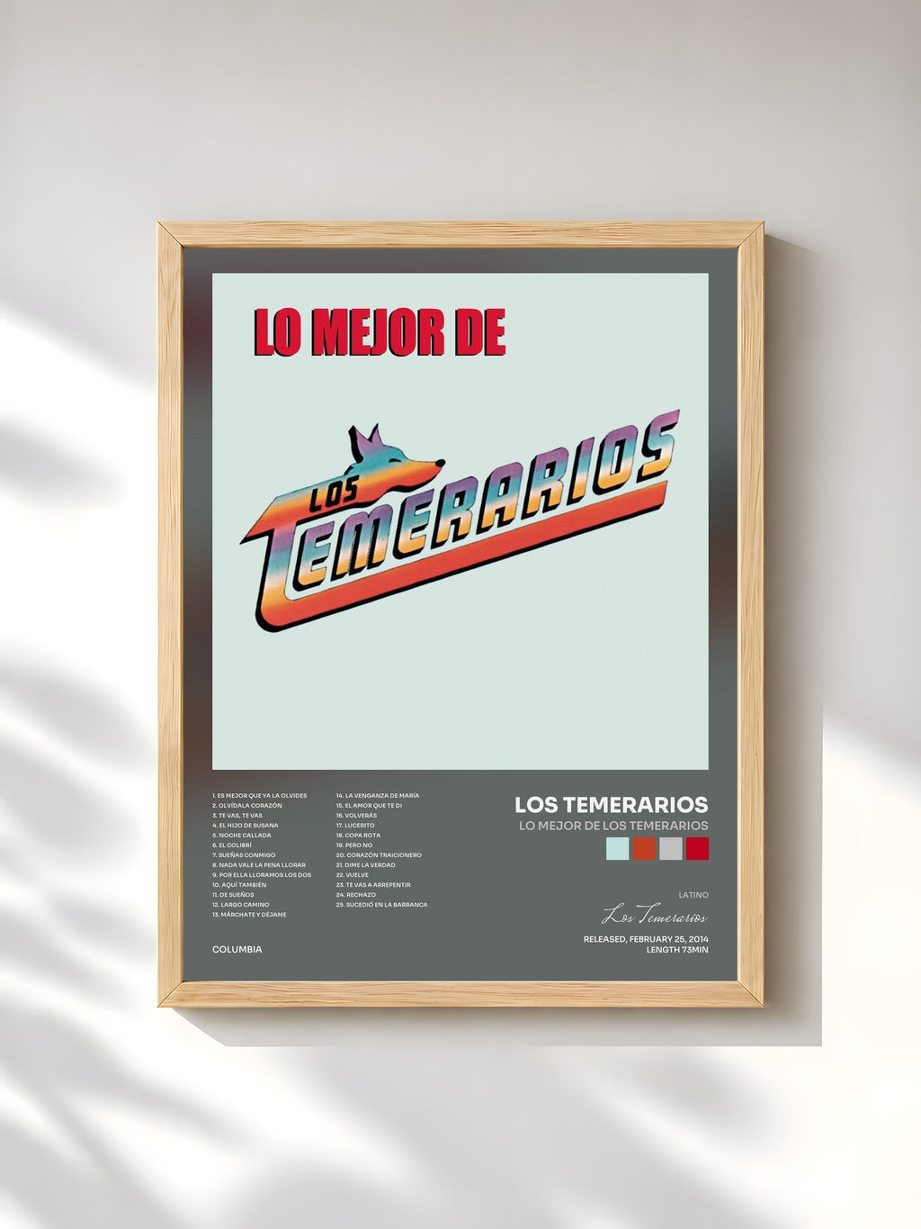 #bois Tableau de l'album Lo Mejor de los Temerarios de Los Temerarios, cadre en bois brut, imprimé et encadré en France