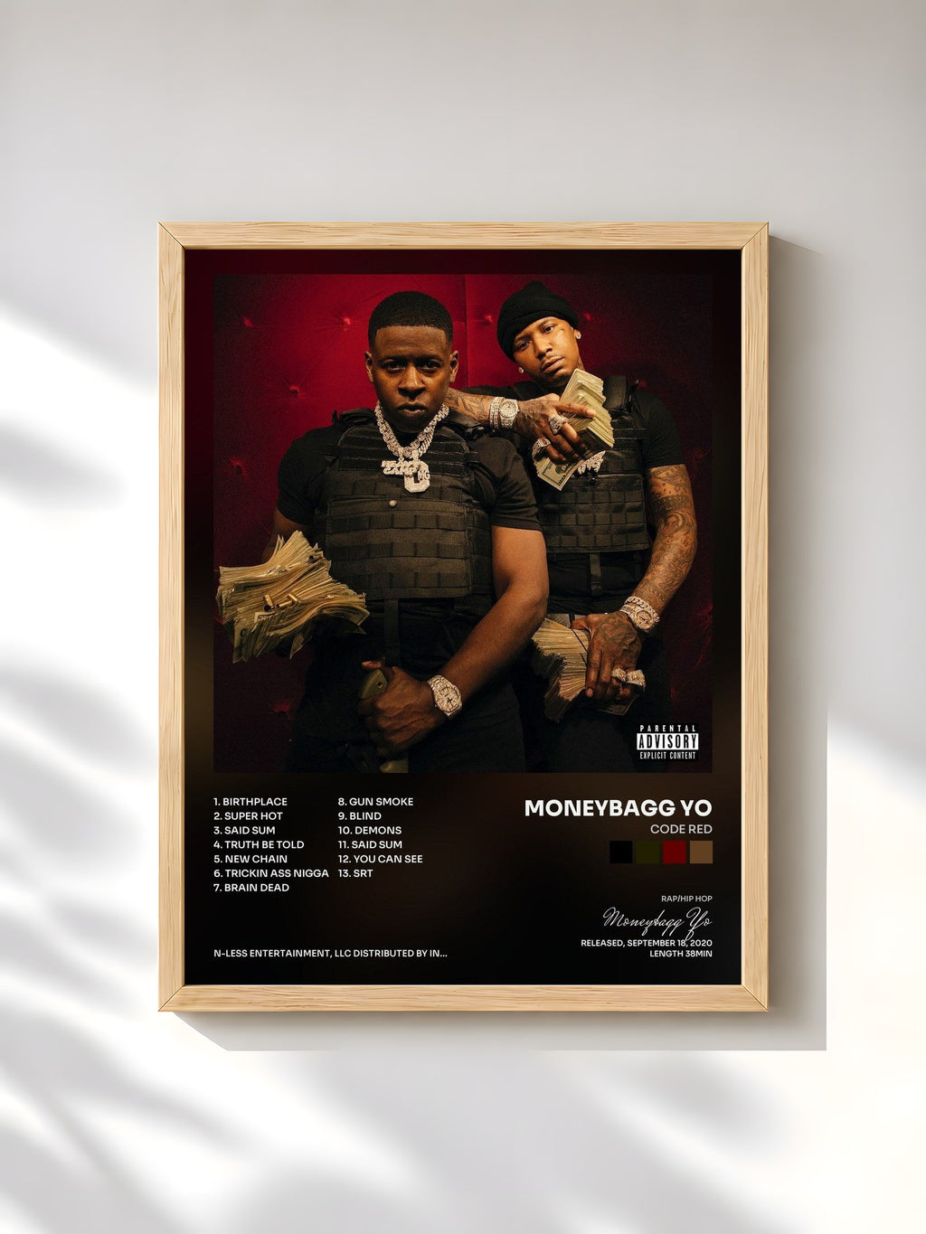 #bois Tableau de l'album Code Red de Moneybagg Yo, cadre en bois brut, imprimé et encadré en France