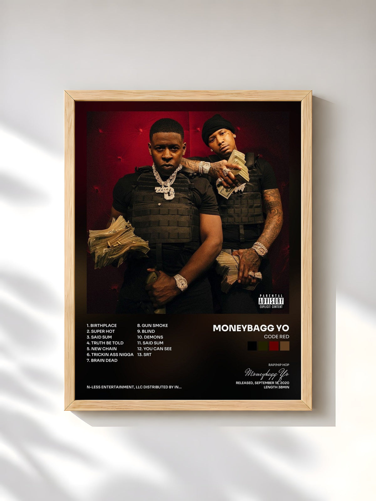 #bois Tableau de l'album Code Red de Moneybagg Yo, cadre en bois brut, imprimé et encadré en France