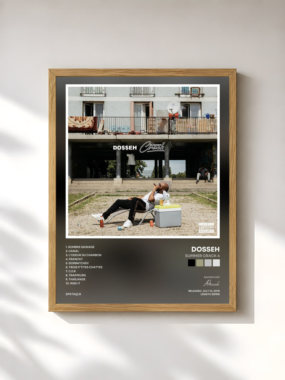 #bois Tableau de l'album Summer Crack 4 de Dosseh, cadre en bois brut, imprimé et encadré en France