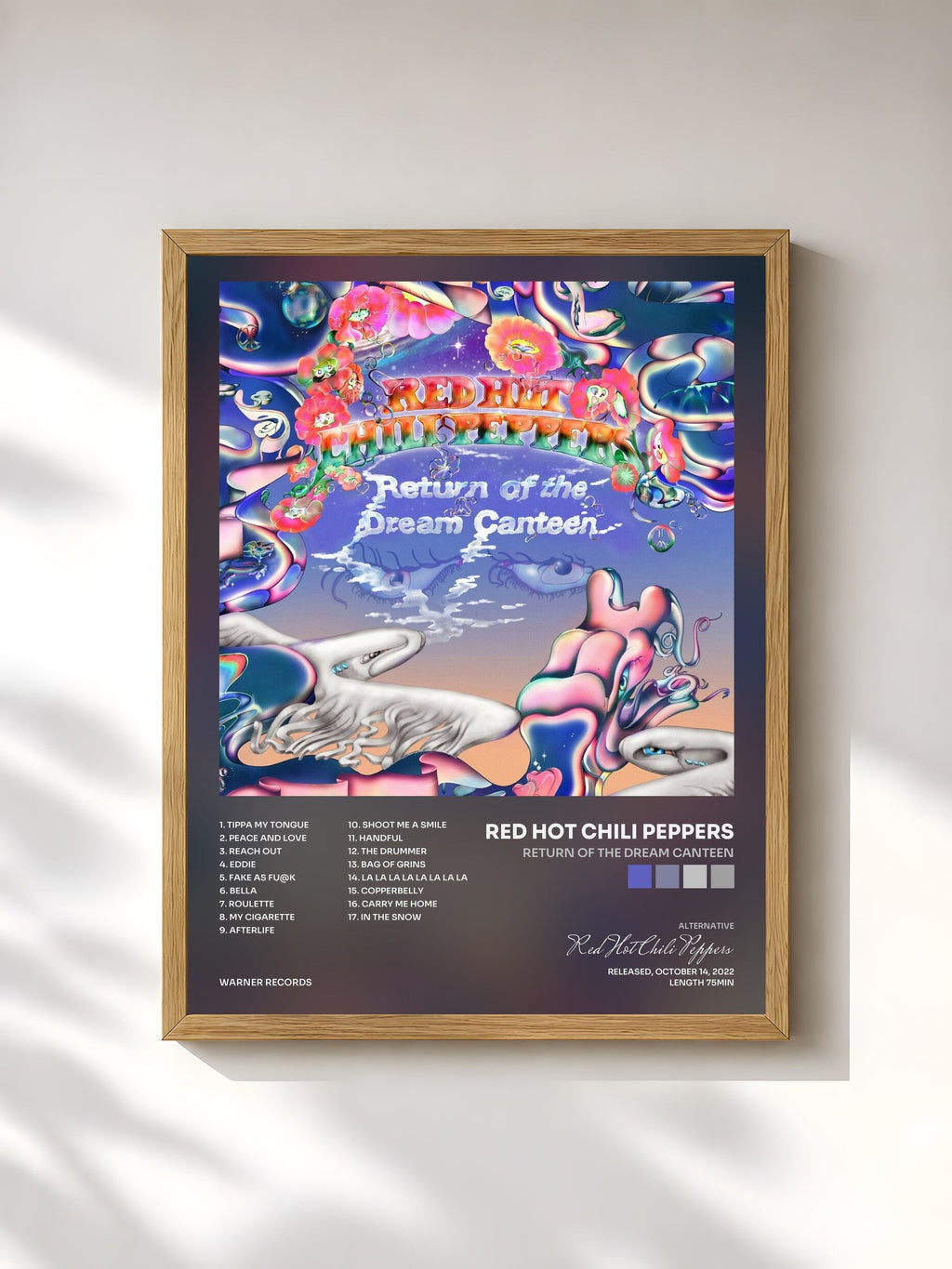 #bois Tableau de l'album Return of the Dream Canteen de Red Hot Chili Peppers, cadre en bois brut, imprimé et encadré en France