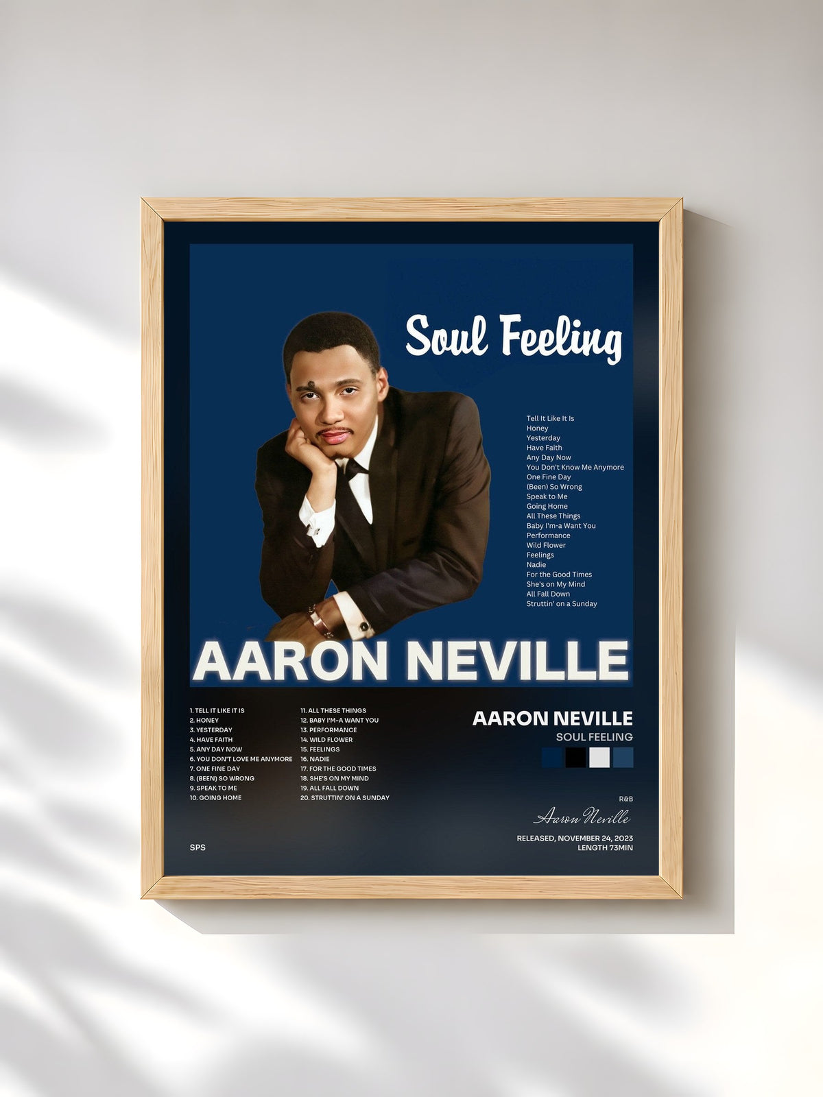 #bois Tableau de l'album Soul Feeling de Aaron Neville, cadre en bois brut, imprimé et encadré en France