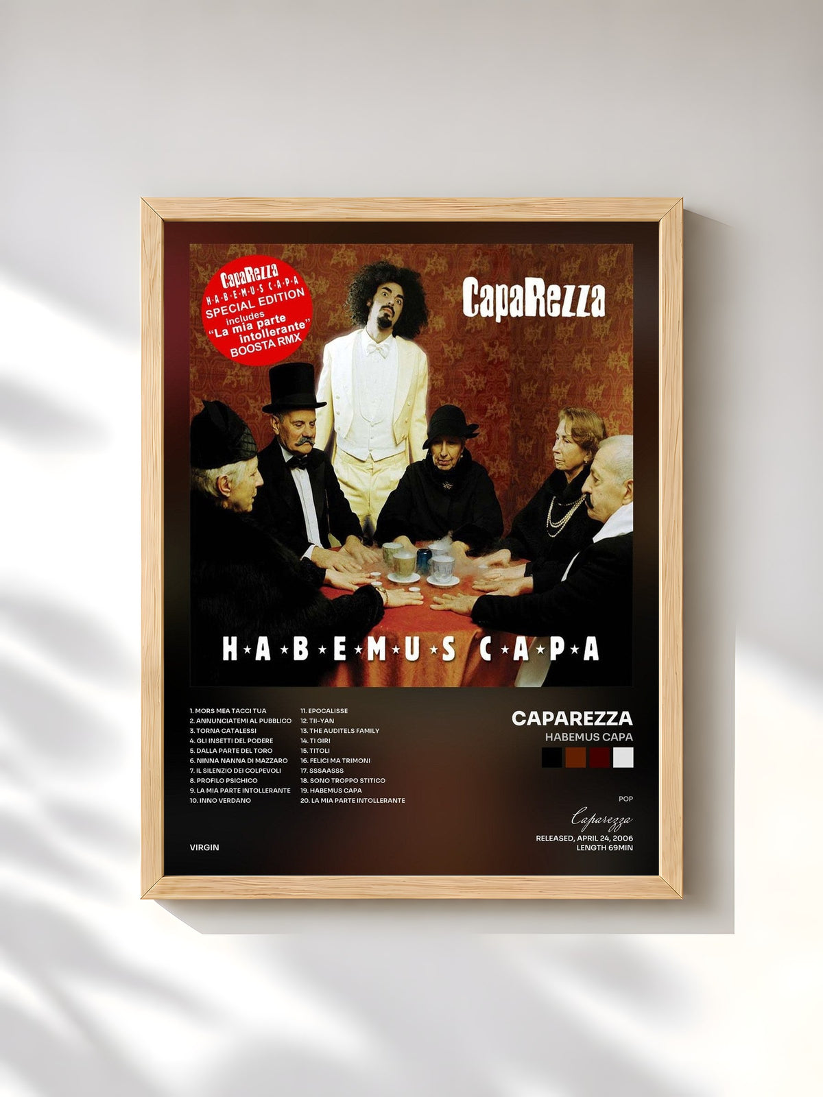 #bois Tableau de l'album Habemus Capa de Caparezza, cadre en bois brut, imprimé et encadré en France
