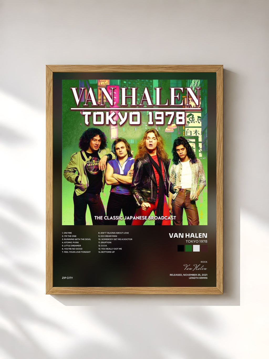 #bois Tableau de l'album Tokyo 1978 de Van Halen, cadre en bois brut, imprimé et encadré en France